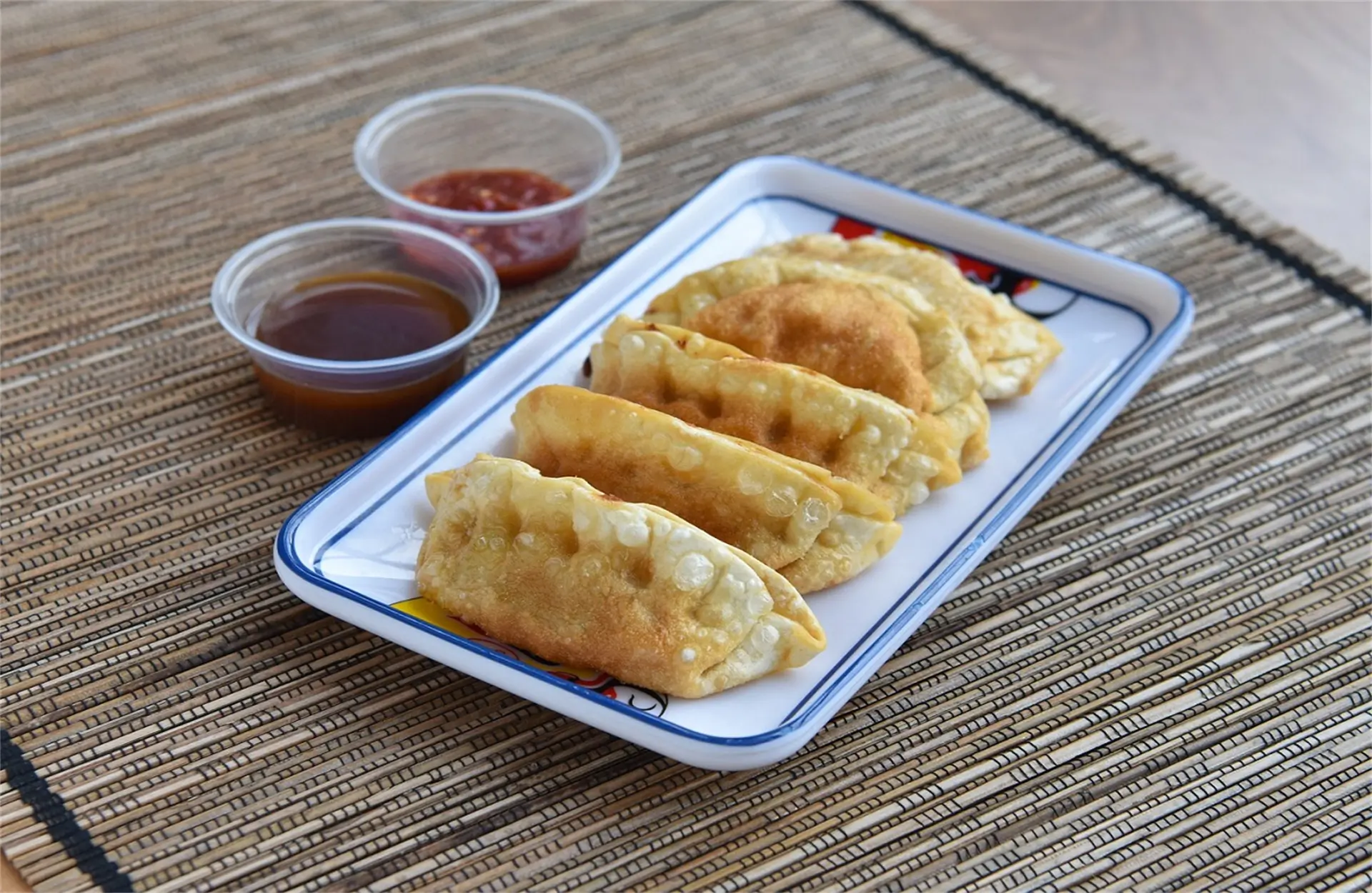 Golden-Pot-Asian-Restaurant-Fried-Dumplings-Jacksonville Crispy fried dumplings served with two sauces.